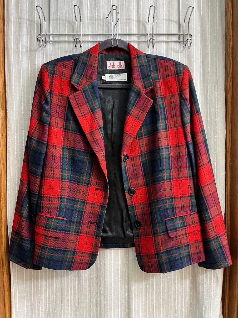 Rafaella NWOT Vintage Red Tartan Plaid 100% Wool Blazer Jacket Petites 12